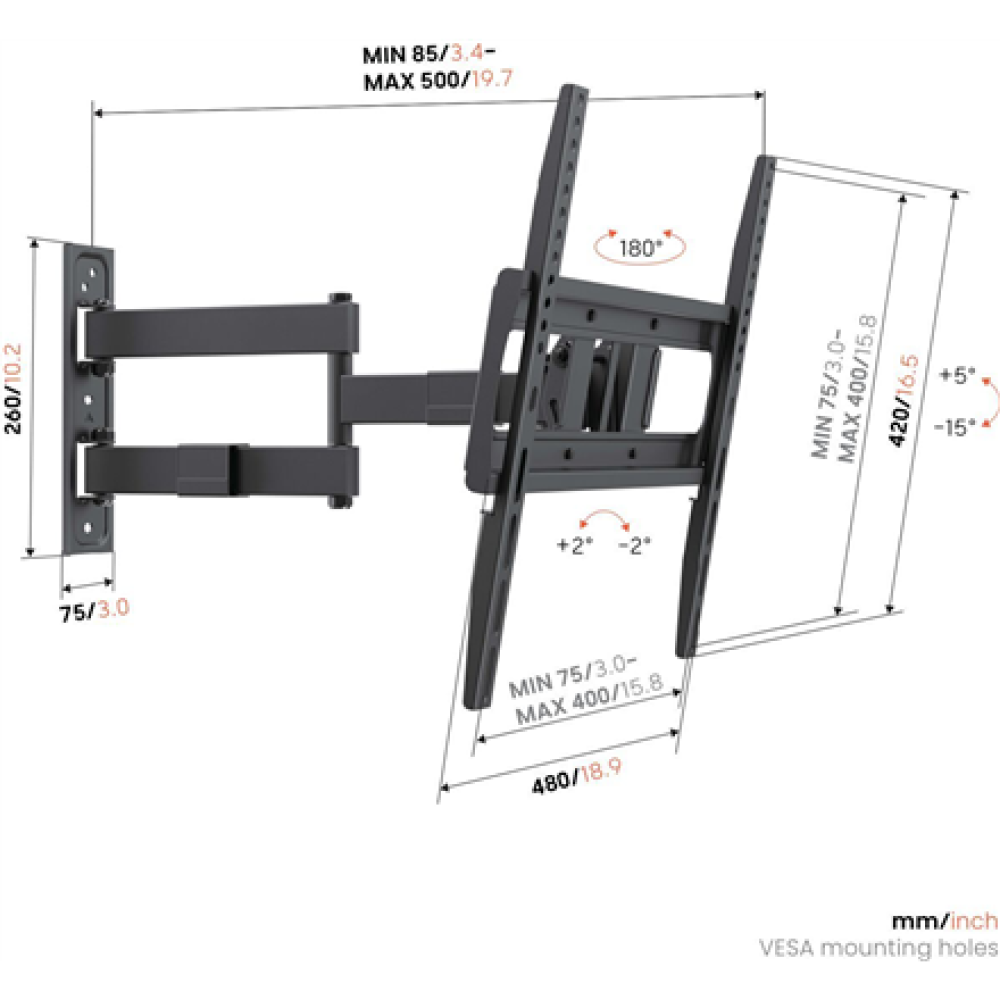 Vogels Wall mount , UP 4043 Full-Motion TV Wall Mount M , 32-65 , Rotate, Tilt , Maximum weight (capacity) 25 kg , Black