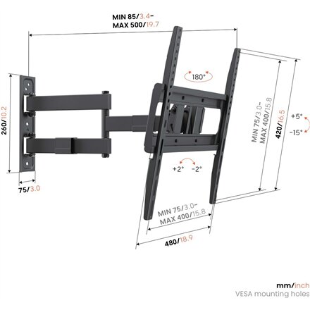 Vogels Wall mount , UP 4043 Full-Motion TV Wall Mount M , 32-65 , Rotate, Tilt , Maximum weight (capacity) 25 kg , Black
