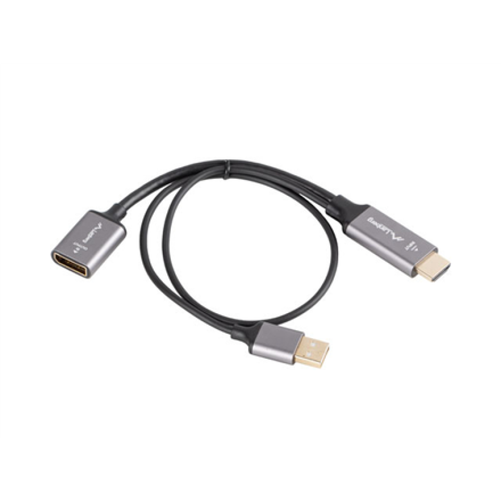 Lanberg HDMI (M) to Displayport (F) Adapter 4K on cable 20cm, Silver , AD-HD-DP-02