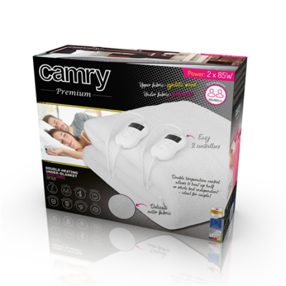 Camry Electirc heating under-blanket with timer CR 7421 Number of heating levels 5, Number of persons 2, Washable, Remote control, Syntetic wood, 2 x 60 W, White