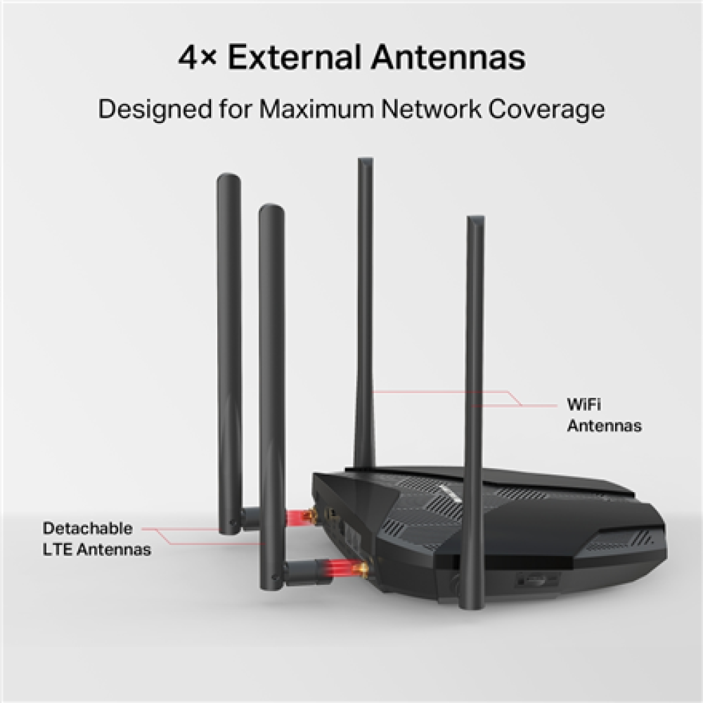 Mercusys 4G+ Cat6 AC1200 Wireless Dual Band Gigabit Router , MB235-4G , 802.11ac , Ethernet LAN (RJ-45) ports 3 , Mesh Support No , MU-MiMO No , No mobile broadband , Antenna type External