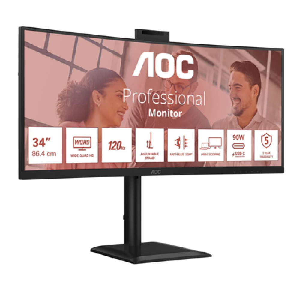 AOC CU34E4CW , 34 , VA , UWQHD , 120 Hz , 4 ms , 3440 x 1440 pixels , 350 cd/m² , HDMI ports quantity 2 , Black