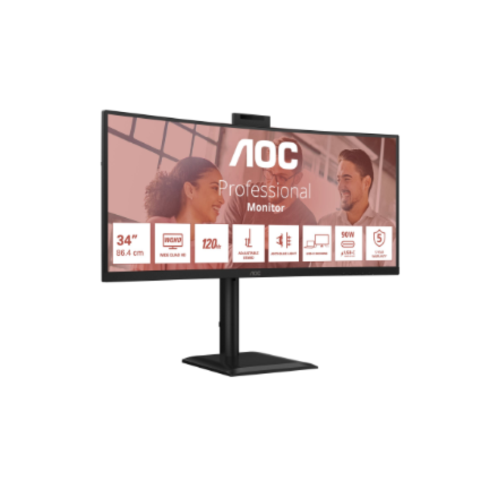 AOC , CU34E4CW , 34 , VA , UWQHD , 120 Hz , 4 ms , 3440 x 1440 pixels , 350 cd/m² , HDMI ports quantity 2 , Black