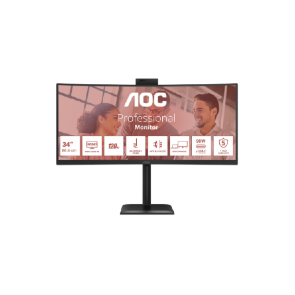 AOC , CU34E4CW , 34 , VA , UWQHD , 120 Hz , 4 ms , 3440 x 1440 pixels , 350 cd/m² , HDMI ports quantity 2 , Black
