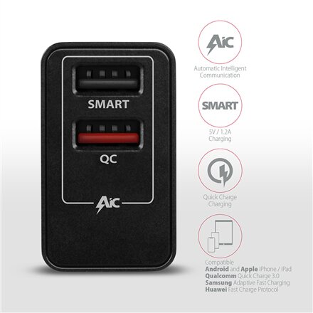 AXAGON Dual wallcharger 240V/2x USB port QC3.0/AFC/FCP and 5V-1.2A, 24W , ACU-QS24