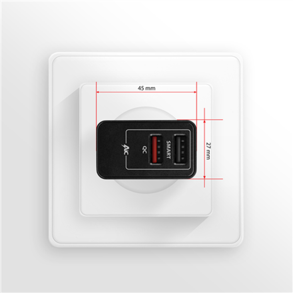 AXAGON Dual wallcharger 240V/2x USB port QC3.0/AFC/FCP and 5V-1.2A, 24W , ACU-QS24