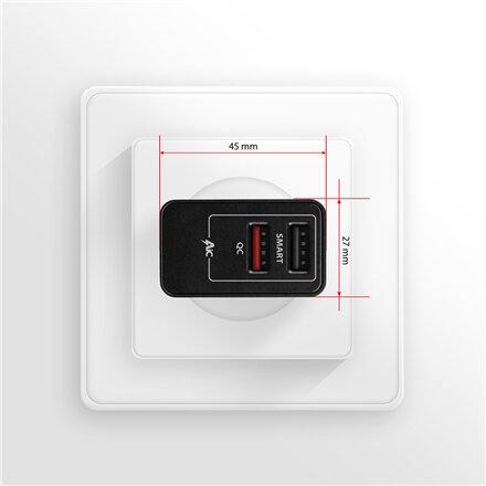 AXAGON Dual wallcharger 240V/2x USB port QC3.0/AFC/FCP and 5V-1.2A, 24W , ACU-QS24
