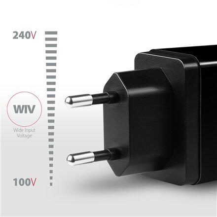 AXAGON Dual wallcharger 240V/2x USB port QC3.0/AFC/FCP and 5V-1.2A, 24W , ACU-QS24