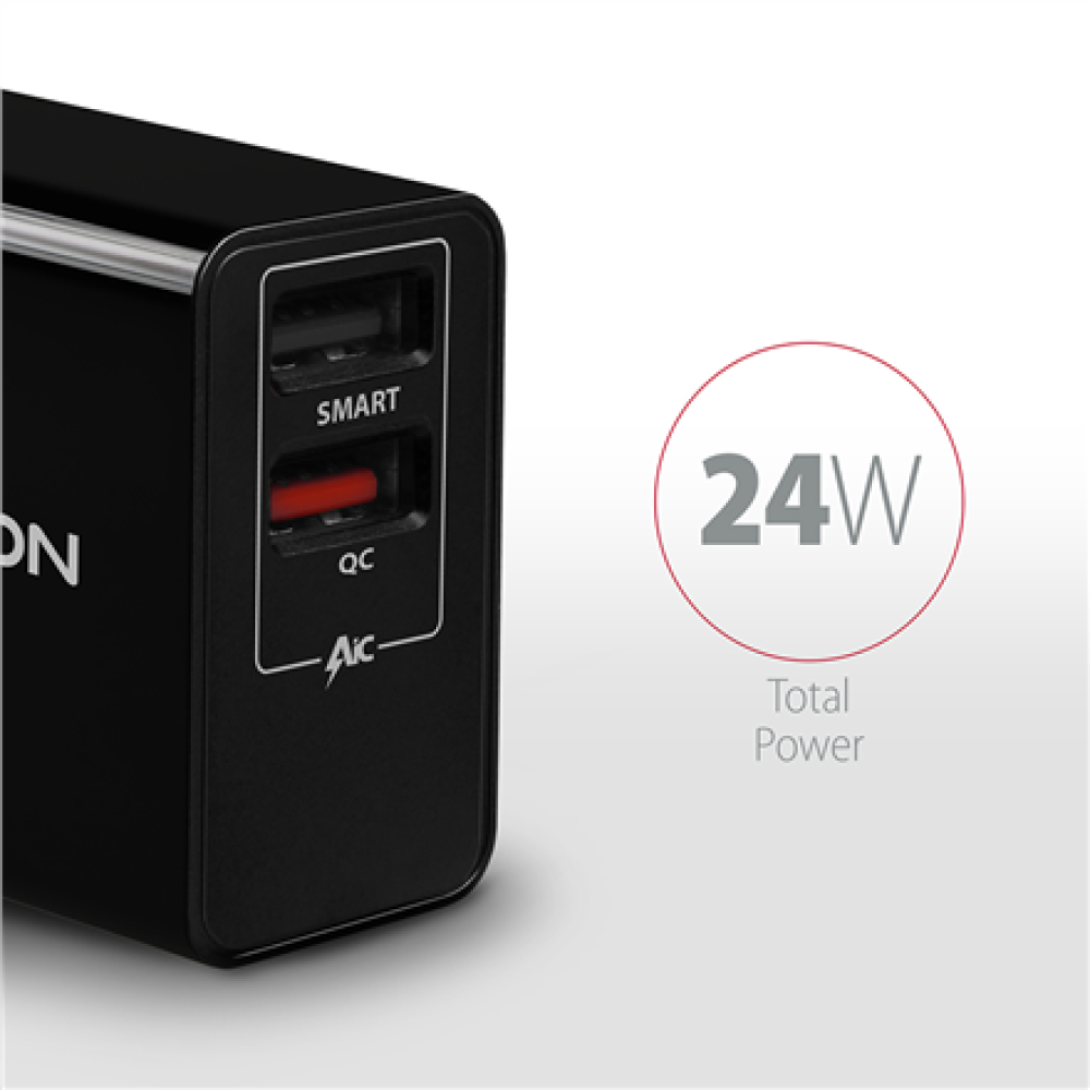 AXAGON Dual wallcharger 240V/2x USB port QC3.0/AFC/FCP and 5V-1.2A, 24W , ACU-QS24