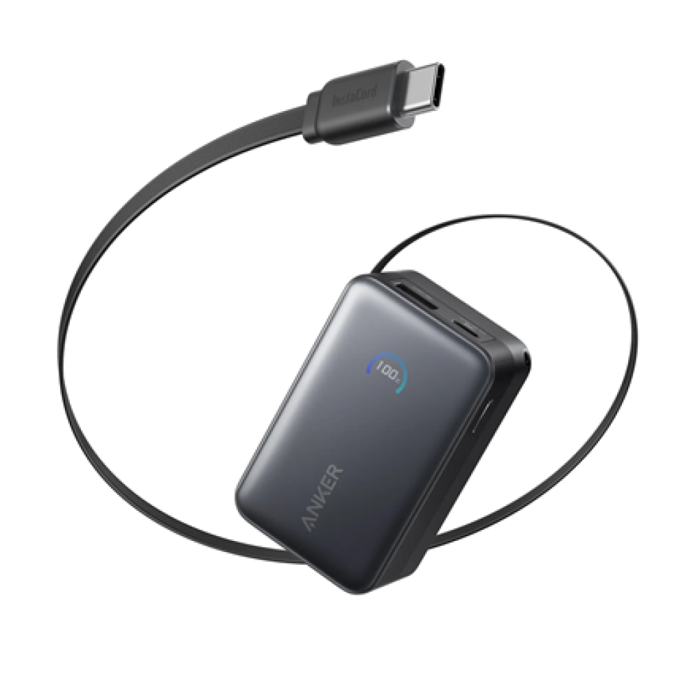Anker Nano Power Bank 45W with Built-In Retractable USB-C Cable , A1638H11 , 10000 mAh , Black