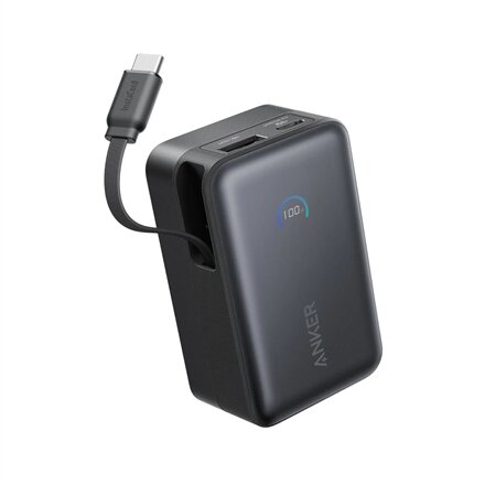 Anker Nano Power Bank 45W with Built-In Retractable USB-C Cable , A1638H11 , 10000 mAh , Black