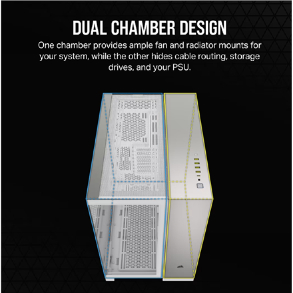 Corsair PC Case , 6500X Dual Chamber , White/Satin Gray Aluminum , Mid-Tower , Power supply included No