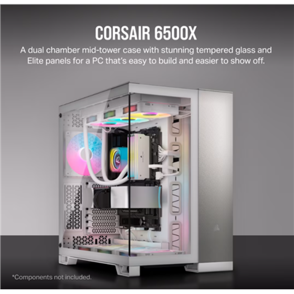 Corsair PC Case , 6500X Dual Chamber , White/Satin Gray Aluminum , Mid-Tower , Power supply included No
