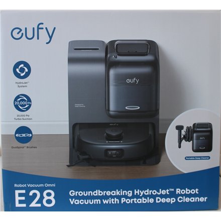 SALE OUT. Anker Eufy Robot Vacuum Cleaner Omni E28, Black , Anker Eufy Robot Vacuum Cleaner , Omni E28 , Wet&Dry , Dust capacity 3 L , 20000 Pa , Black , DAMAGED PACKAGING, MISSING INNER PACKAGING (BAGS). ITEM IS USED, DIRTY, WET AND SCRATCHED. NOT FU