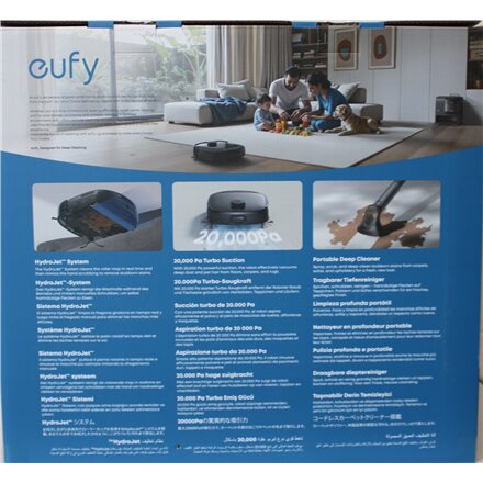 SALE OUT. Anker Eufy Robot Vacuum Cleaner Omni E28, Black , Anker Eufy Robot Vacuum Cleaner , Omni E28 , Wet&Dry , Dust capacity 3 L , 20000 Pa , Black , DAMAGED PACKAGING, MISSING INNER PACKAGING (BAGS). ITEM IS USED, DIRTY, WET AND SCRATCHED. NOT FU