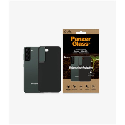 PanzerGlass Biodegradable Case Samsung Galaxy S22+ Bio-based plastic Black 100% Compostable. Contains wood material. Sleek black design. Compatible with wireless charging