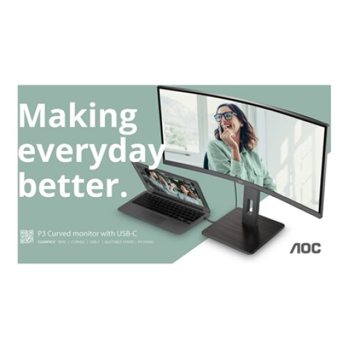 AOC , CU34P3CV , 34 , VA , 21:9 , 100 Hz , 4 ms , 3440 x 1440 pixels , HDMI ports quantity 1