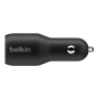 Belkin Dual USB-C Car Charger 36W BOOST CHARGE Black