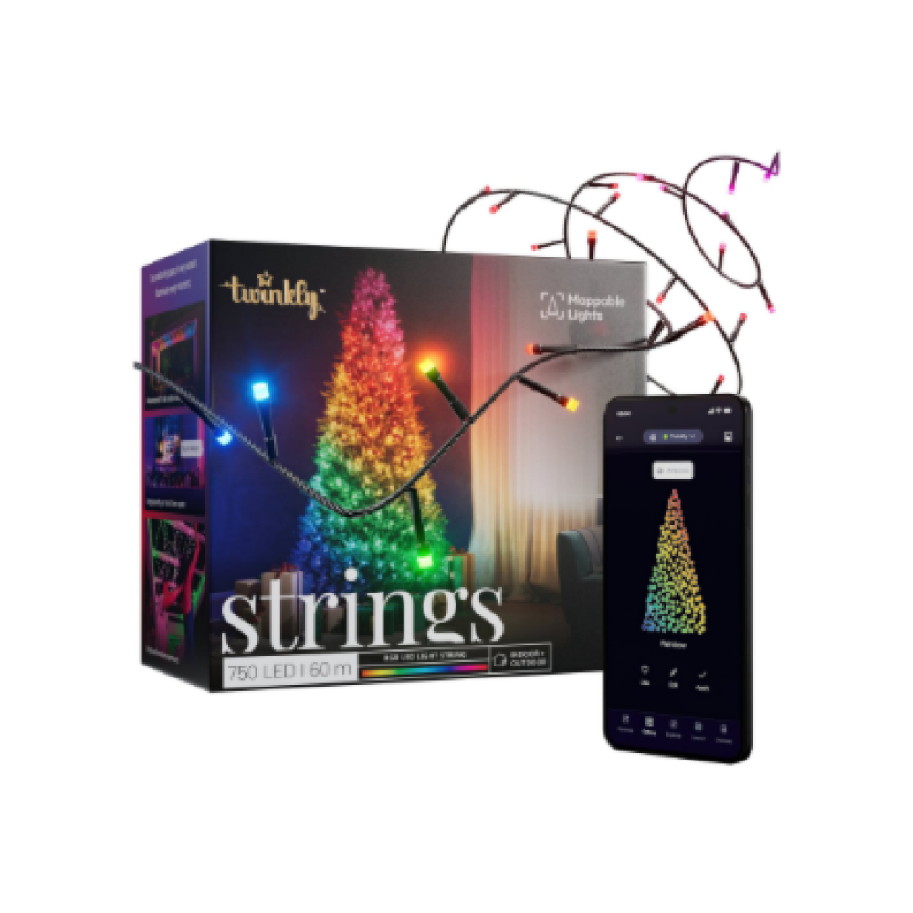 Twinkly Strings Smart LED 750 RGB, 60m, Black wire,Multicolor