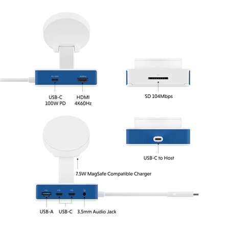 Hyper HyperDrive Flex MagCharge USB-C Hub, White/Blue , HD8100BUGL , HDMI ports quantity 1