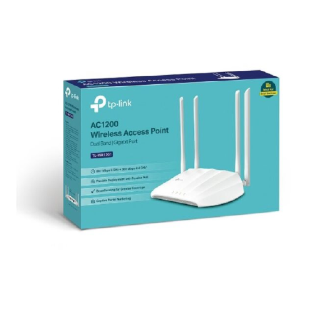 TP-LINK , Access Point , TL-WA1201 , 802.11ac , 2.4GHz/5 GHz , 300+867 Mbit/s , 10/100/1000 Mbit/s , Ethernet LAN (RJ-45) ports 1 , MU-MiMO Yes , no PoE , Antenna type 4 Fixed High Performance , No