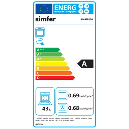 Simfer , Cooker , 5405SERBB , Hob type Gas , Oven type Electric , White , Width 50 cm , Depth 60 cm , Electronic ignition , Energy efficiency class A , 43 L