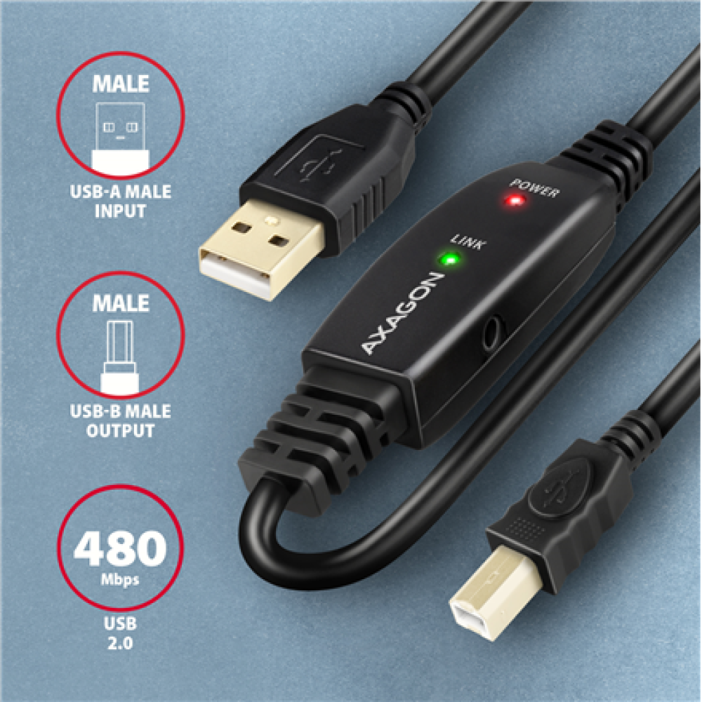ADR-210B AXAGON USB repeater cable, 10 m , ADR-210B , USB Type A - USB Type B