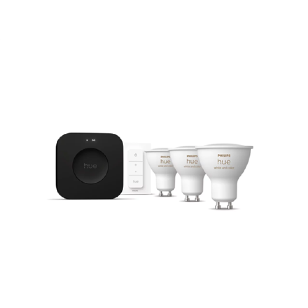 Philips Hue Starter set: 3 GU10 bulbs, dimmer switch, Hue Bridge Pro , GU10 , Zigbee, Wi-Fi, Bluetooth