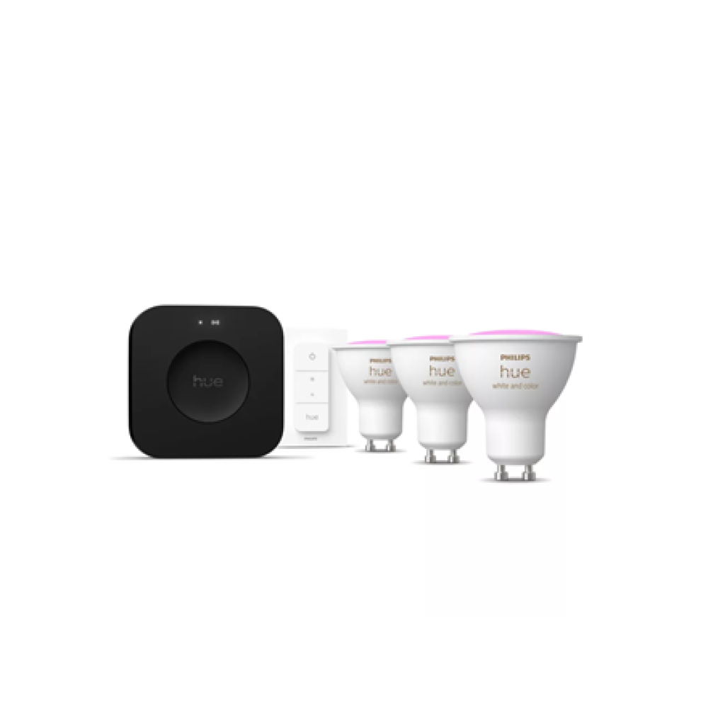 Philips Hue Starter set: 3 GU10 bulbs, dimmer switch, Hue Bridge Pro , GU10 , Zigbee, Wi-Fi, Bluetooth