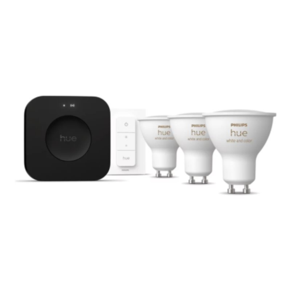 Philips Hue Starter set: 3 GU10 bulbs, dimmer switch, Hue Bridge Pro , GU10 , Zigbee, Wi-Fi, Bluetooth