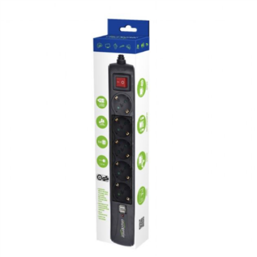 SPG5-U2-5 Power strip with USB charger, 5 sockets, USB 2A, 1.5 m
