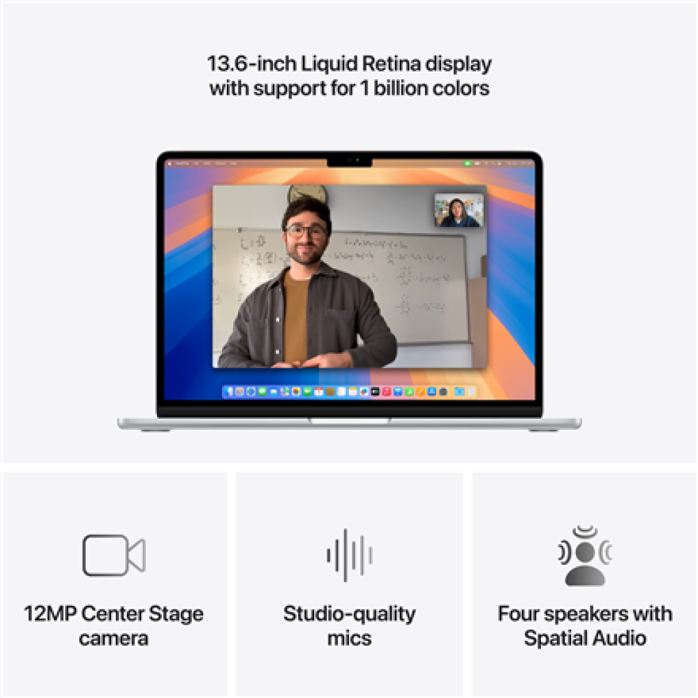Apple MacBook , Air , Silver , 13 , 2560 x 1664 pixels , Apple M4 , 16 GB , Solid-state drive capacity 512 GB , Apple M4 chip 10-core CPU/10-core GPU , macOS , 802.11ax , Bluetooth version 5.0 , Keyboard language Russian , Keyboard backlit , Warranty 12 m
