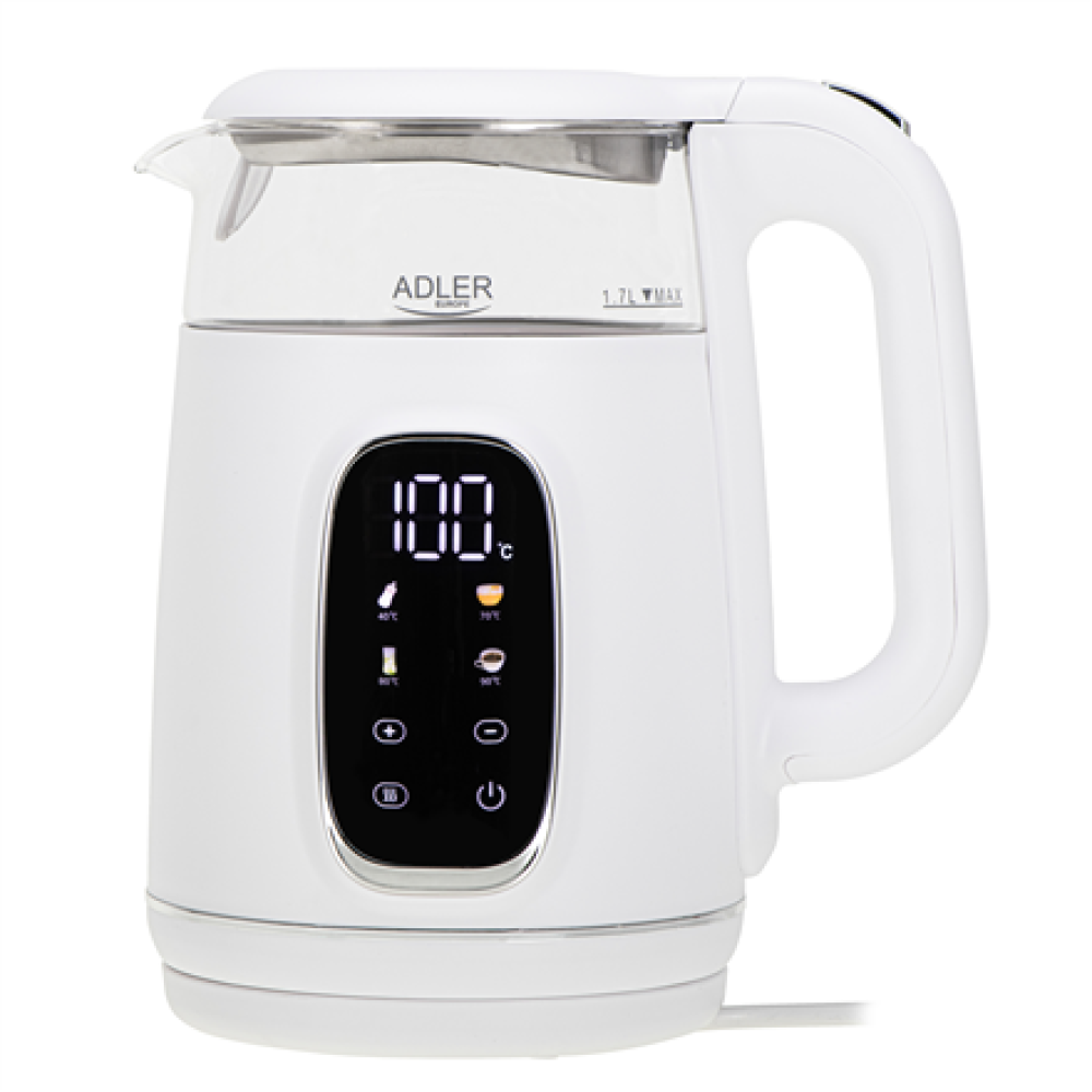 Adler Kettle with LED Display , AD 1305 , Electric , 2200 W , 1.7 L , Plastic , 360° rotational base , White/Silver