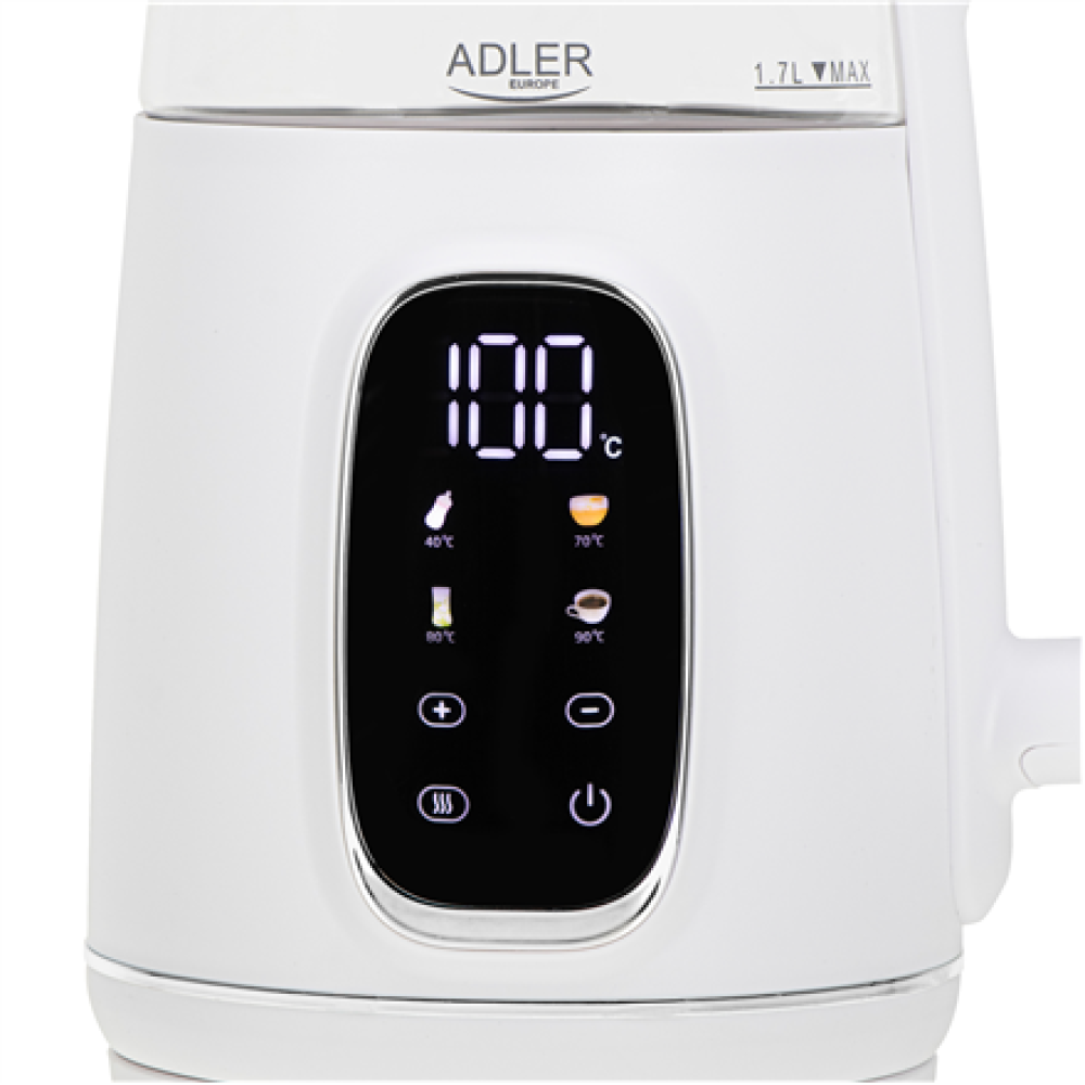 Adler Kettle with LED Display , AD 1305 , Electric , 2200 W , 1.7 L , Plastic , 360° rotational base , White/Silver