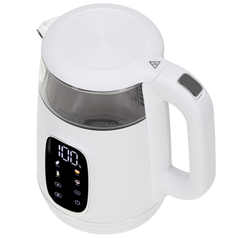 Adler Kettle with LED Display , AD 1305 , Electric , 2200 W , 1.7 L , Plastic , 360° rotational base , White/Silver