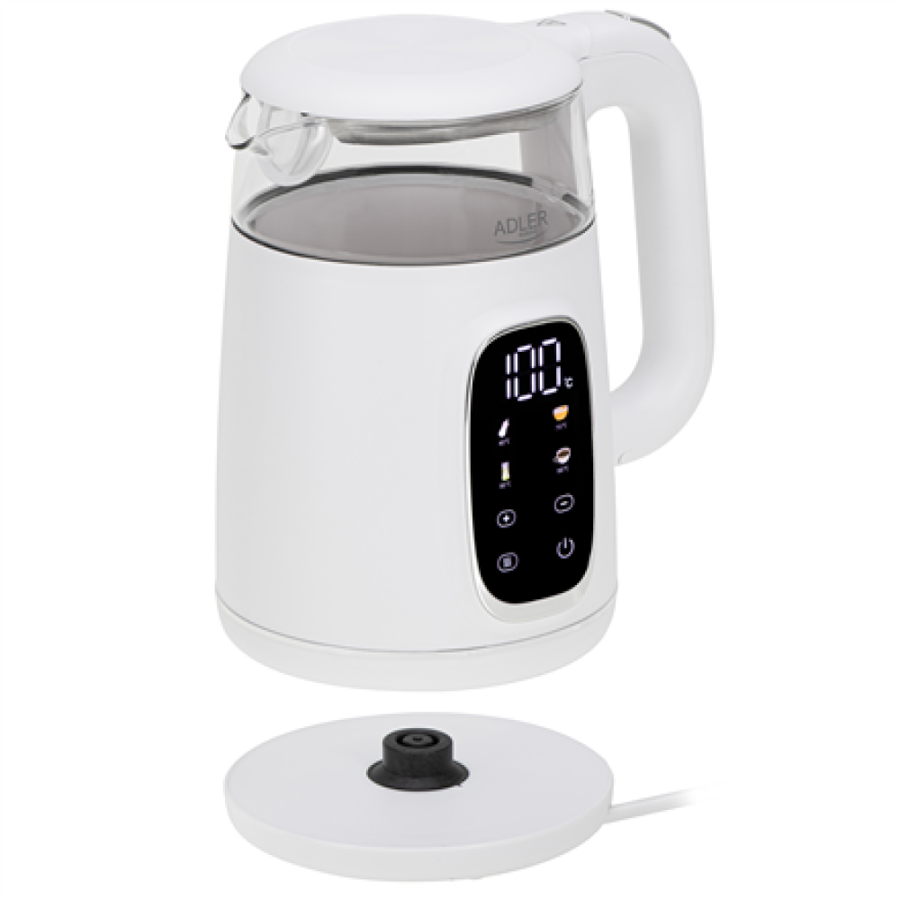 Adler Kettle with LED Display , AD 1305 , Electric , 2200 W , 1.7 L , Plastic , 360° rotational base , White/Silver