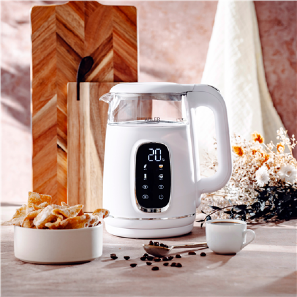 Adler Kettle with LED Display , AD 1305 , Electric , 2200 W , 1.7 L , Plastic , 360° rotational base , White/Silver