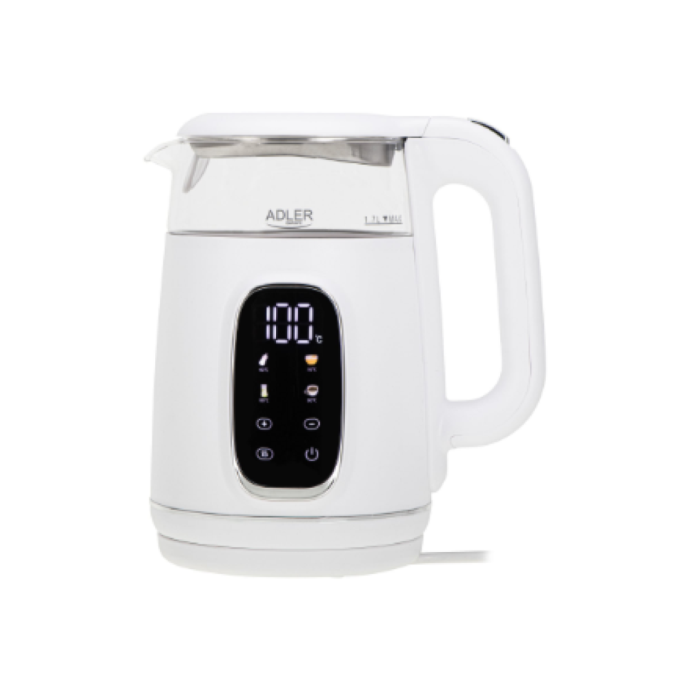 Adler Kettle with LED Display , AD 1305 , Electric , 2200 W , 1.7 L , Plastic , 360° rotational base , White/Silver