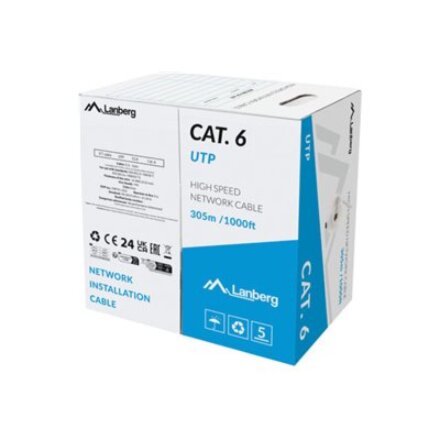 Lanberg , LAN Cable Cat.6 305M Solid CCA Grey Fluke Passed , LCU6-15CC-0305-S