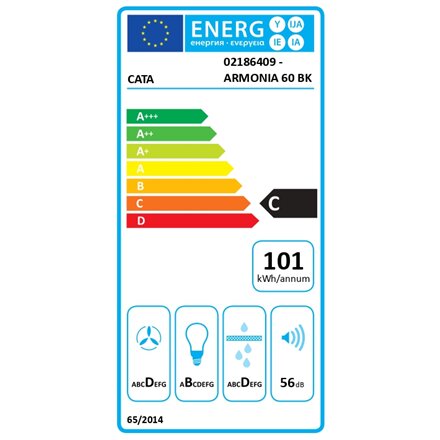 CATA Hood , ARMONIA 60 BK , Canopy , Energy efficiency class C , Width 59.8 cm , 645 m³/h , Mechanical , LED , Black