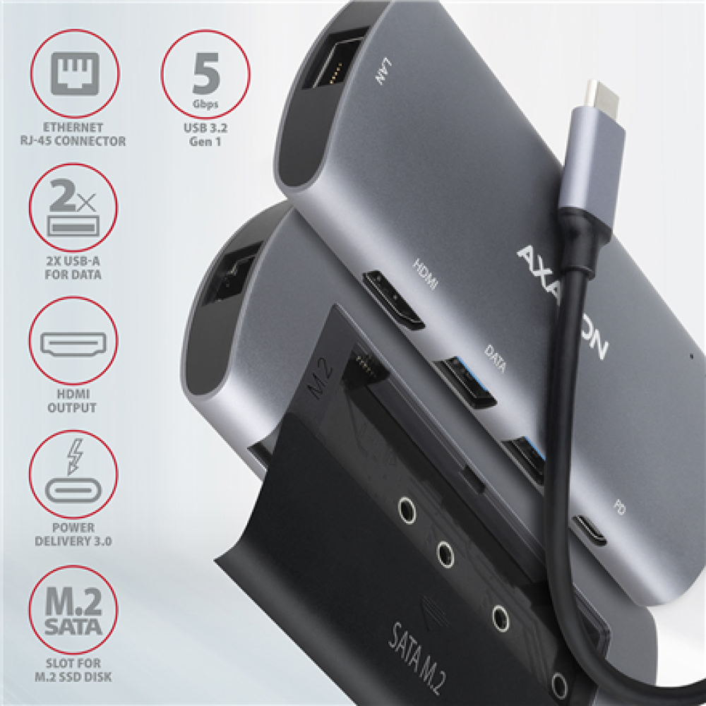 AXAGON SuperSpeed USB-C Combo 6in1 Hub , HMC-6M2