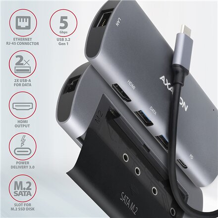 AXAGON SuperSpeed USB-C Combo 6in1 Hub , HMC-6M2