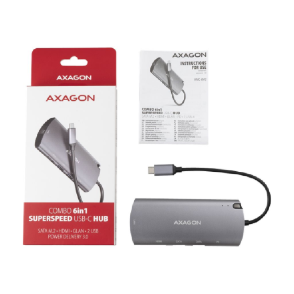 AXAGON SuperSpeed USB-C Combo 6in1 Hub , HMC-6M2