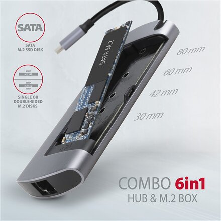 AXAGON SuperSpeed USB-C Combo 6in1 Hub , HMC-6M2