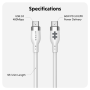 HJ4011WHGL Hyper HyperJuice USB-C Silicone Charging Cable, 1.5 m, White , HJ4011WHGL