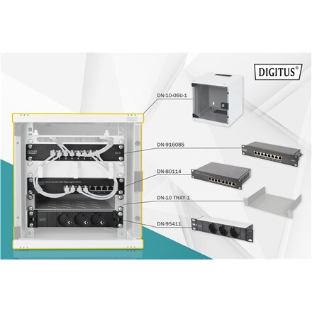 SALE OUT. DIGITUS Network Set - 254 mm (10) - 6U, 312 x 100 mm (W xD) , Digitus , Network Set , DN-10-SET-1 , DEMO , The 254 mm (10) network set from DIGITUS is the ideal all-round solution for building up a compact network, for example at home or in smal
