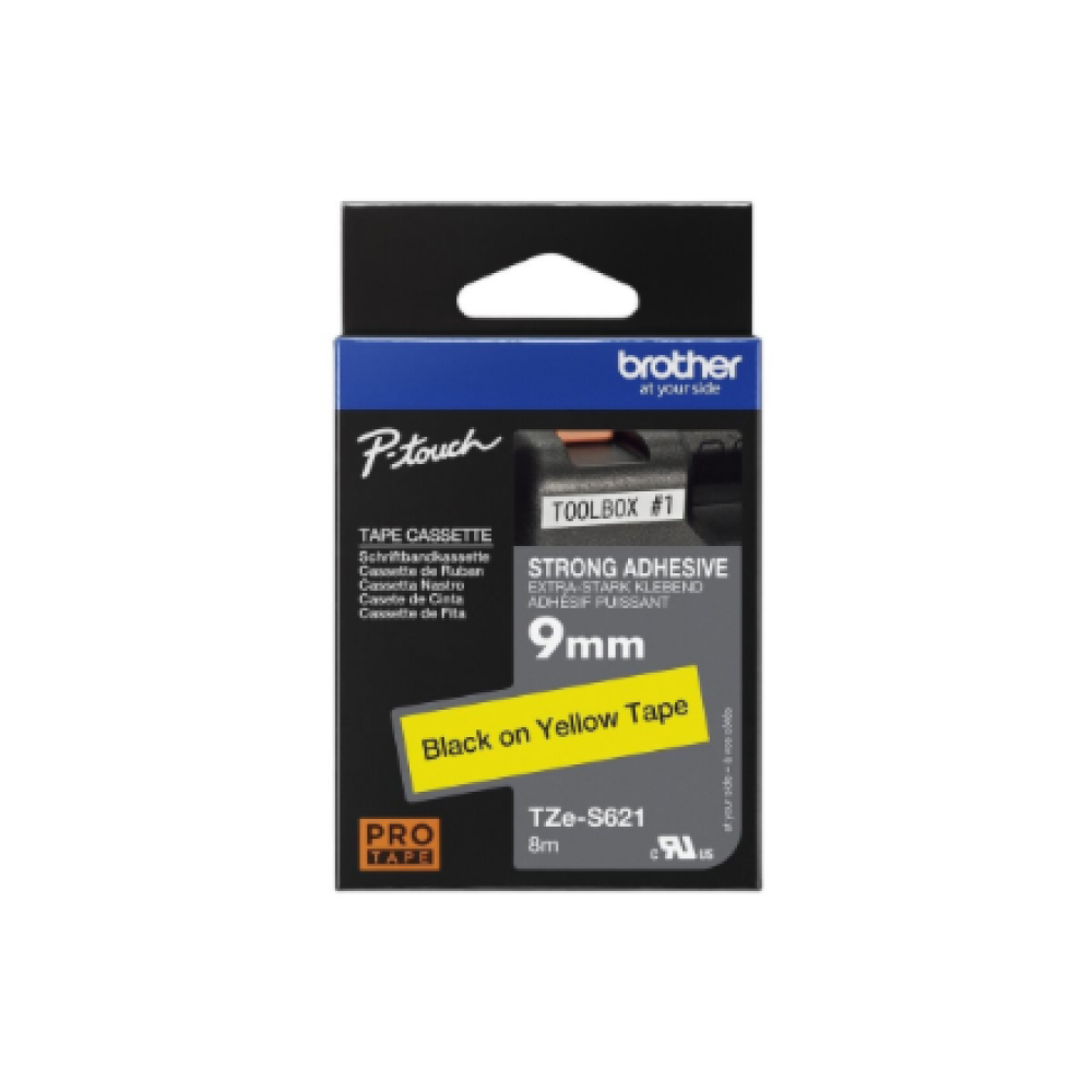 Brother , TZe-S621 Strong Adhesive Laminated Tape , Black on Yellow , TZe , 8 m , 9 cm