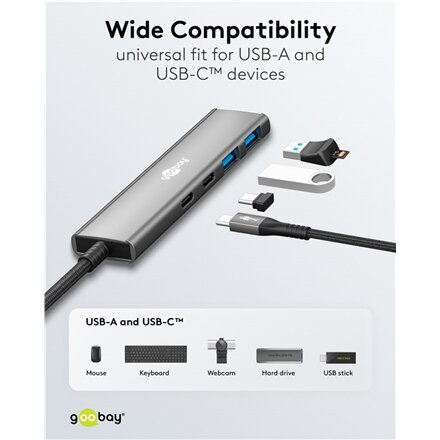 Goobay Slim 4-Port USB Hub, USB-C to USB-C/USB-A, 5 Gbit/s , 76563