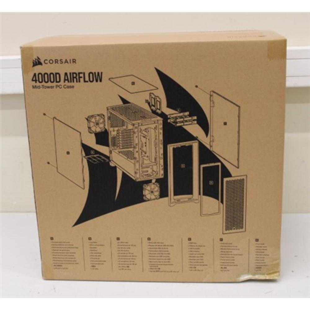 SALE OUT. Corsair 4000D Airflow Tempered Glass Mid-Tower, Black , Corsair , Computer Case , 4000D , Side window , Black , ATX , DAMAGED PACKAGING , Power supply included No , ATX