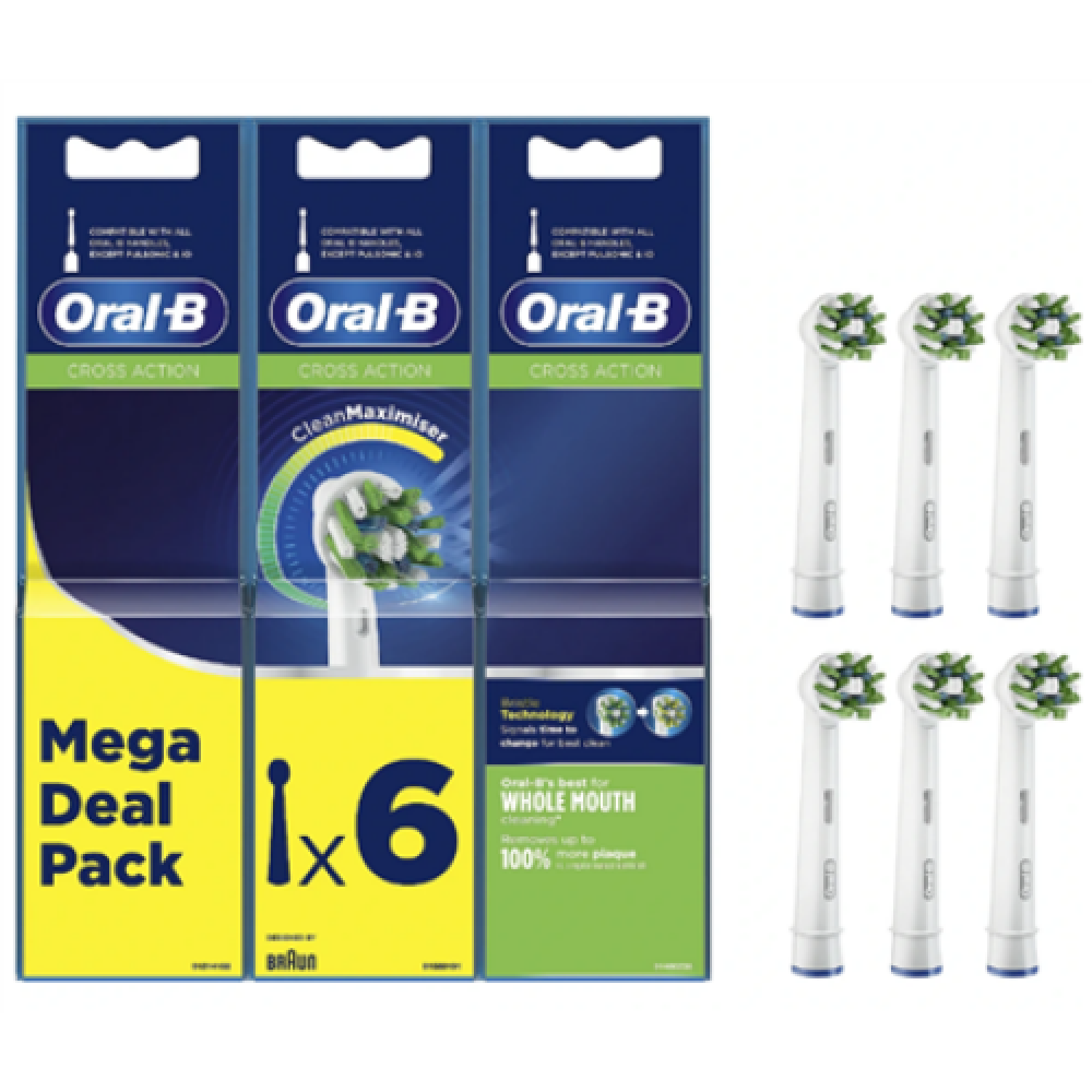 Oral-B Replaceable toothbrush heads , Refill Cross Action CleanMaximiser , Heads , For adults , Number of brush heads included 6 , White/Green